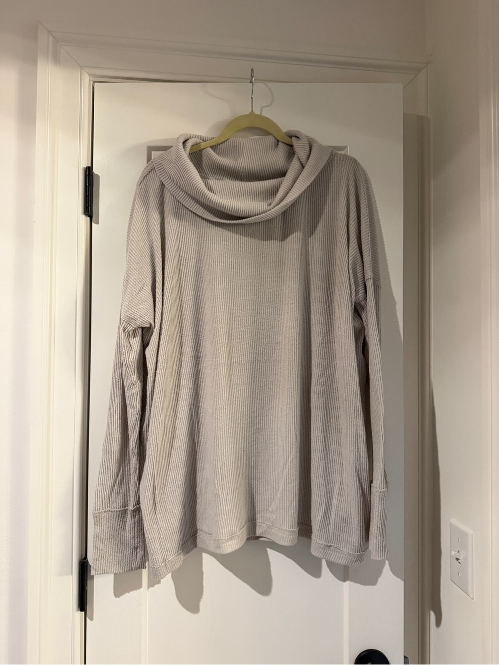 Free People Light Beige Cowl Neck Ribbed Sweater